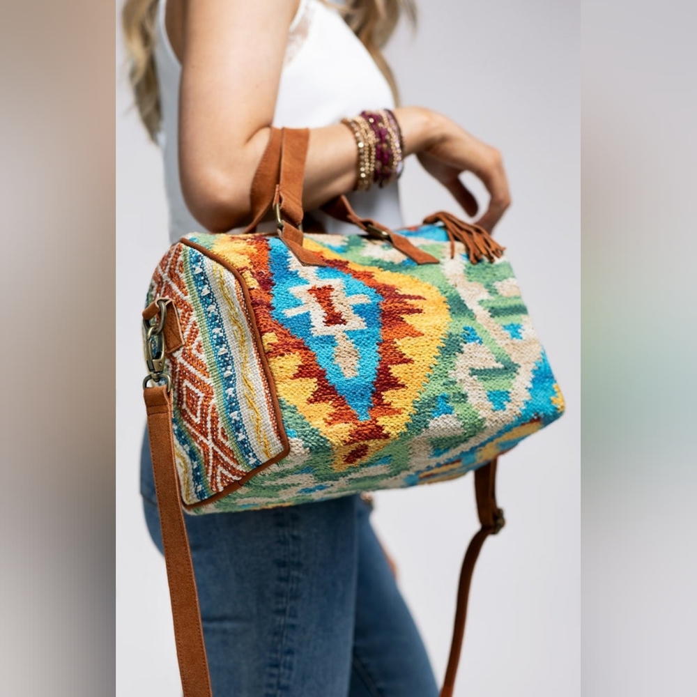 Handmade Boho Chic Satchel / Boston Bag - Navajo Aztec Inspired Design